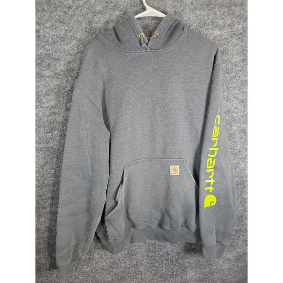 Carhartt Hoodie Mens Large Tall Gray Original Fit Pullover Workwear Logo Damage - Picture 1 of 16